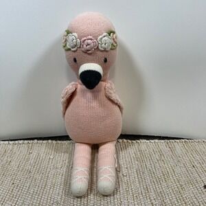 cuddle + kind Penelope the Flamingo Hand Knit Plush Doll Pink Floral 13 inch
